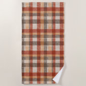 Warm Autumn Plaid Fabric Texture in Rust and Beige ビーチタオル (正面)