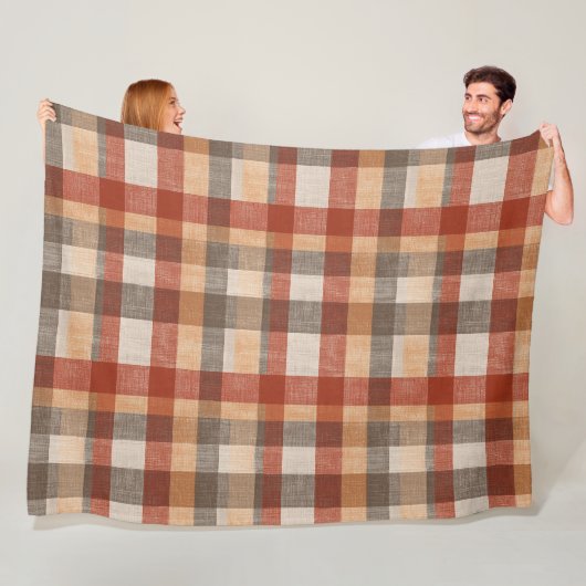 Warm Autumn Plaid Fabric Texture in Rust and Beige フリースブランケット (インサイチュ)