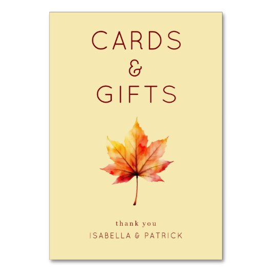 Warm Autumn Watercolor Maple Leaf テーブルナンバー (正面)