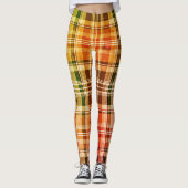 Warm Autumnal Gradient Yellow Green Plaid レギンス (正面)