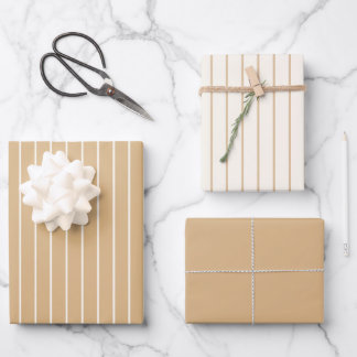 Warm Beige and Off White Modern Coastal Pinstripe  ラッピングペーパーシート