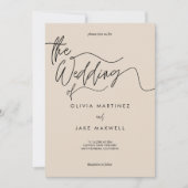 Warm Beige & Black エレガント Script結婚's 招待状 (正面)
