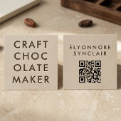 Warm Beige Craft Chocolate Maker QR Code スクエア名刺