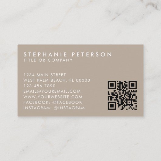 Warm Beige Elegant Custom Company Logo QR Code 名刺 (裏面)