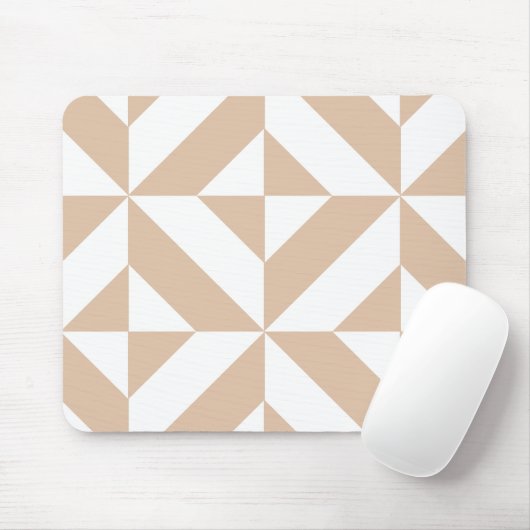 Warm Beige Geometric Deco Cube Pattern マウスパッド (マウス)