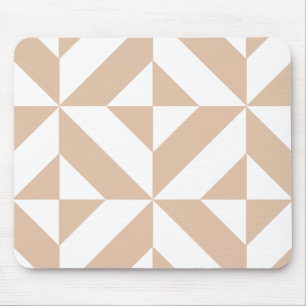 Warm Beige Geometric Deco Cube Pattern マウスパッド