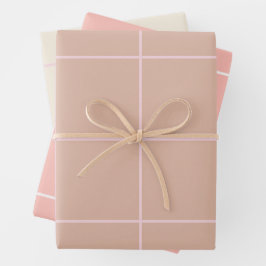 Warm Beige Grid Pattern Minimal Soft Check Design ラッピングペーパーシート