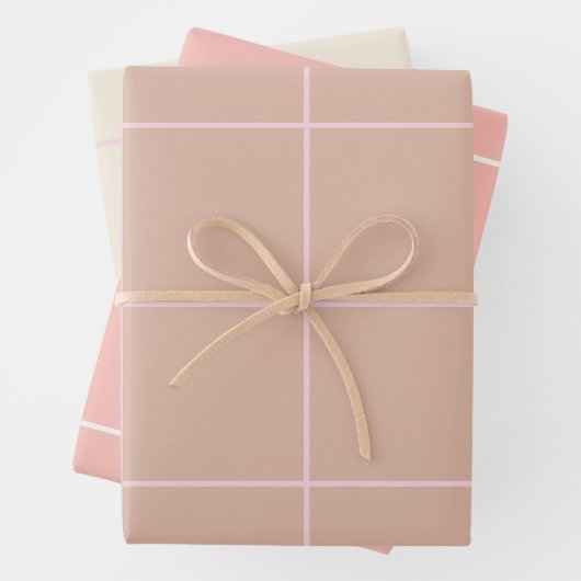 Warm Beige Grid Pattern Minimal Soft Check Design ラッピングペーパーシート (インサイチュ)