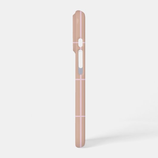 Warm Beige Grid Pattern Minimal Soft Check Design iPhoneケース (左側面)