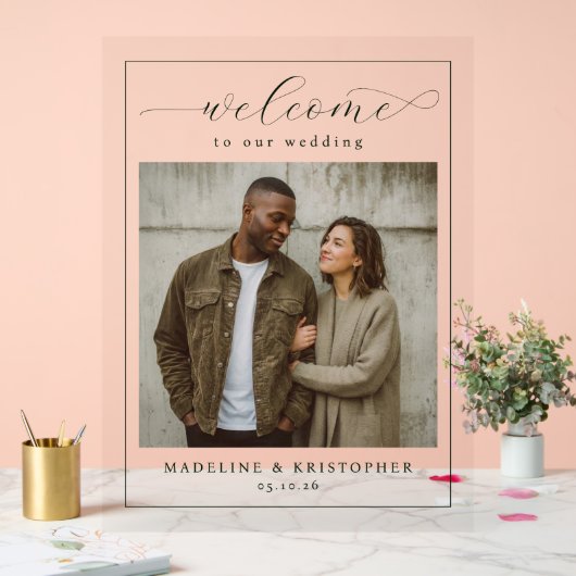 Warm Beige Minimalist Photo アクリルサイン (ウェディング)