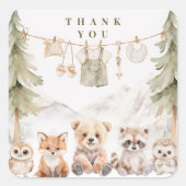 Warm Beige Neutral Forest Baby Shower Thank You スクエアシール (正面)