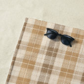 Warm Beige Plaid Linen Texture with Weaves ビーチタオル (インサイチュ)