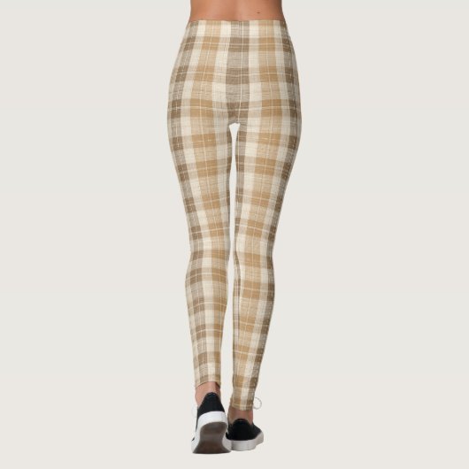 Warm Beige Plaid Linen Texture with Weaves レギンス (裏面)