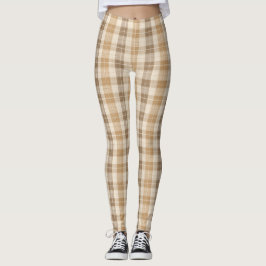 Warm Beige Plaid Linen Texture with Weaves レギンス