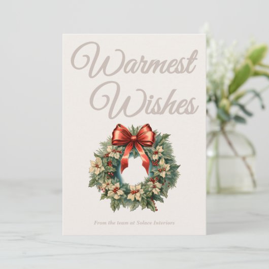 Warm Beige Script Christmas Card シーズンカード (スタンド正面)