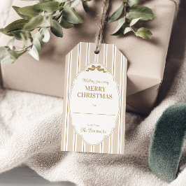 Warm Beige Striped Christmas Gift Tags ギフトタグ