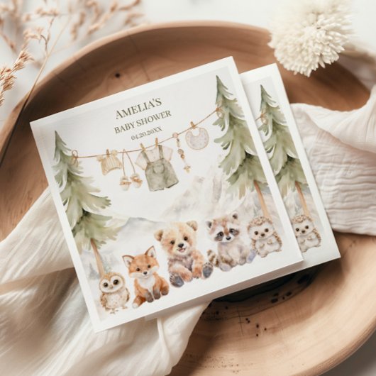 Warm Beige Woodland Adventure Awaits Baby Shower スタンダードカクテルナプキン