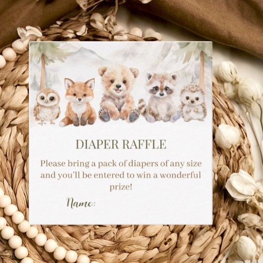 Warm Beige Woodland Diaper Raffle Baby Shower Card エンクロージャーカード