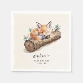 Warm Beige Woodland Fox Baby Shower Paper スタンダードカクテルナプキン
