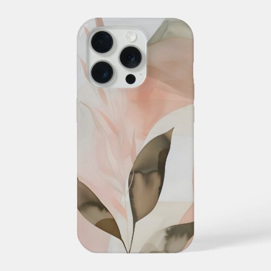 Warm Blush Organic Abstract with Modern Leaves iPhoneケース (裏面)