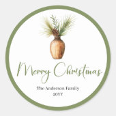 Warm Boho Scandinavian Holiday Gift Wrap Sticker ラウンドシール (正面)