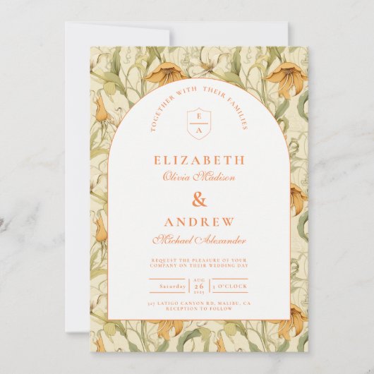 Warm Botanical Arch Wedding 招待状 (正面)