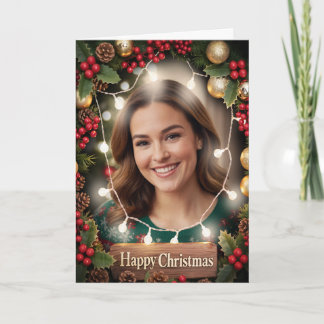 Warm & Bright Family Photo Christmas Card Dark カード