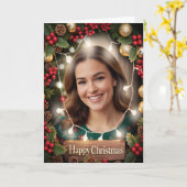 Warm & Bright Family Photo Christmas Card Dark カード (黄色い花)