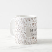 Warm brown floral pattern mug コーヒーマグカップ (正面左)