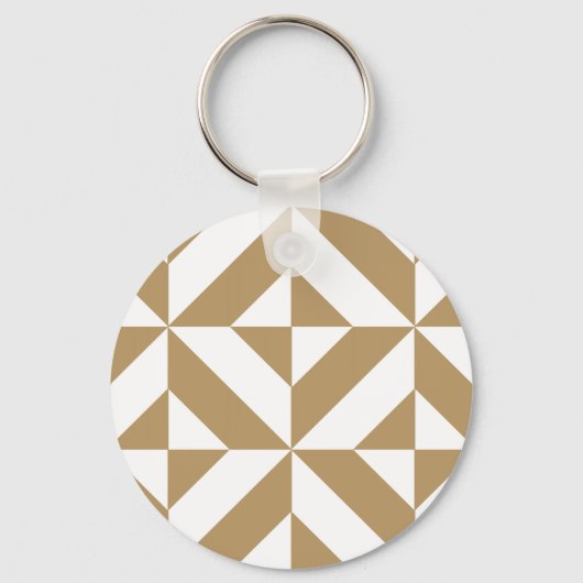 Warm Brown Geometric Deco Cube Pattern キーホルダー (正面)