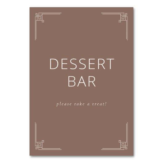 Warm Brown Minimalist Dessert Bar Sign テーブルナンバー (正面)