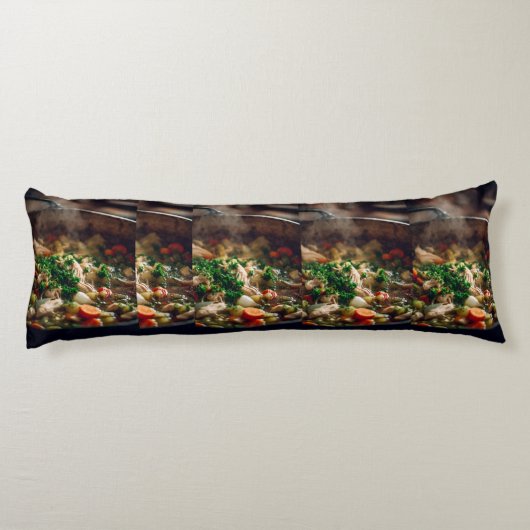 Warm Chicken Soup Steam Art – Rustic Home Cooking ボディピロー (裏面)