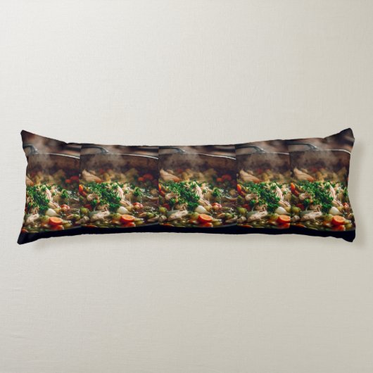 Warm Chicken Soup Steam Art – Rustic Home Cooking ボディピロー (正面)