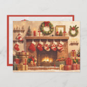 Warm Christmas Fireplace Scene シーズンポストカード (正面/裏面)