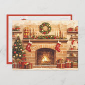 Warm Christmas Fireplace Scene シーズンポストカード (正面/裏面)