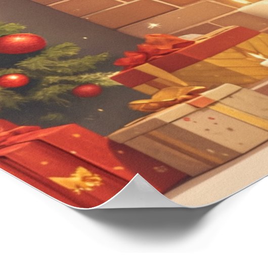 Warm Christmas Fireplace Scene ポスター (角)