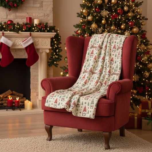 Warm Christmas Gnome Pattern Fleece Blanket フリースブランケット