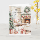 Warm Christmas Tree Fireplace カード (黄色い花)