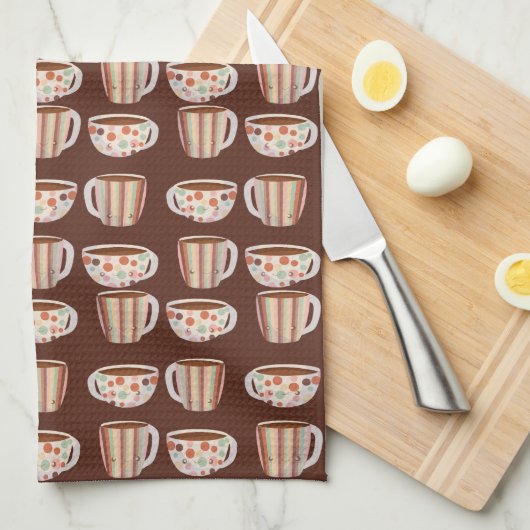 Warm Circle Pattern On Cups Of Coffee キッチンタオル (四つ折り)