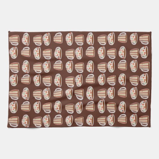 Warm Circle Pattern On Cups Of Coffee キッチンタオル (横)