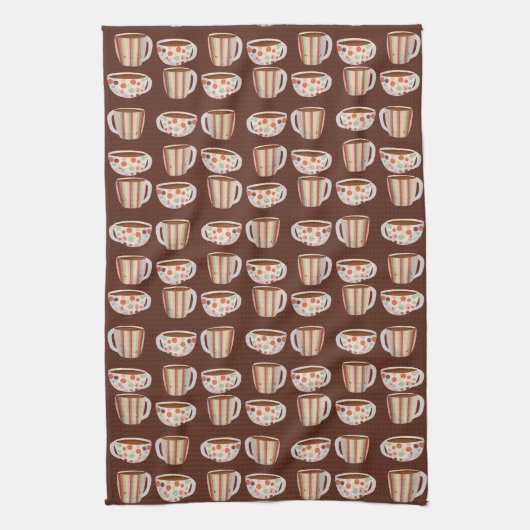 Warm Circle Pattern On Cups Of Coffee キッチンタオル (縦)