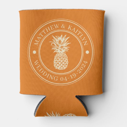 Warm Citrus Pineapple Wedding Crest & Names 缶クーラー (正面)