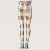 Warm Cocoa Cream Brown Plaid Stripes レギンス (正面)
