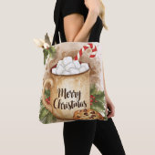 Warm cocoa merry Christmas cookie holly rustic トートバッグ (クローズアップ)