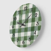 Warm Country Green Cream Plaid Stripes ラージ壁時計 (傾斜)