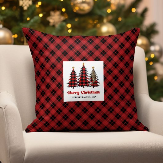 Warm Cozy Buffalo Plaid Christmas Trees Pillow クッション