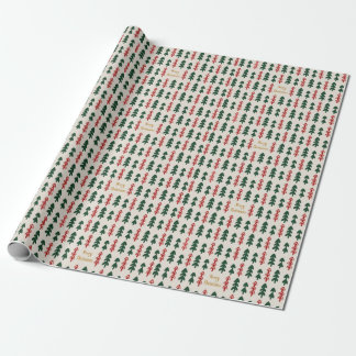 Warm & Cozy Retro Christmas Tree Pattern Wrapping  ラッピングペーパー