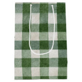 Warm Cream Green Plaid Stripes Christmas ミディアムペーパーバッグ (裏面)