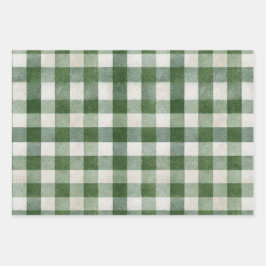 Warm Cream Green Plaid Stripes Christmas ラッピングペーパーシート