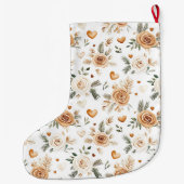 Warm Creamy Caramel Flowers & Hearts Christmas ラージクリスマスストッキング (裏面)